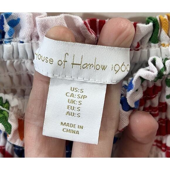 House of Harlow 1960 Womens Linen Midi Skirt Size S Multicolor Tropical Smocked - Picture 4 of 7